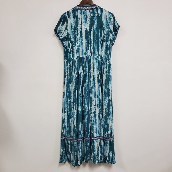 Soft Surroundings Womens Artsy Short Sleeve Maxi Dress Size M Blue Boho Gypsy - Picture 3 of 10